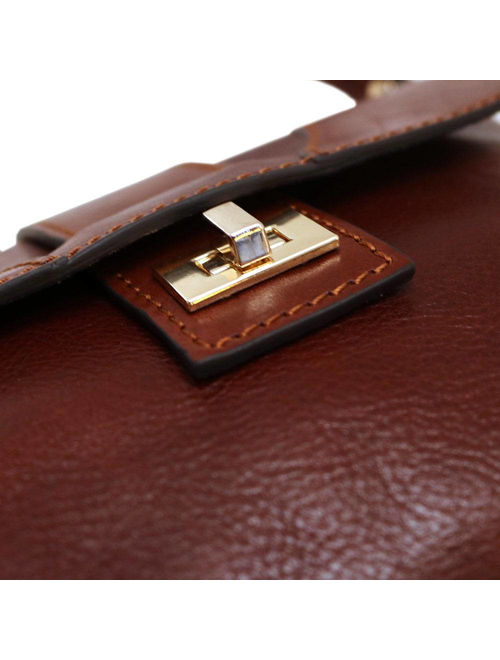 Brown Leather Crossbody Purse Bag Women&#39;s Handbag Shoulder Bag in Full Grain Calfskin Leather (1856BROWN)