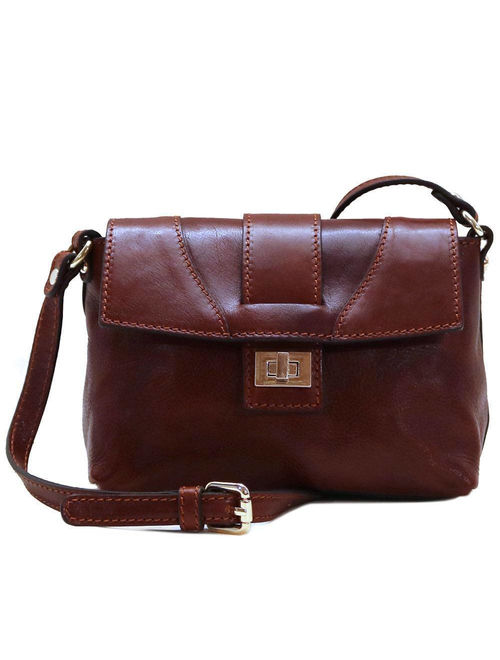 Brown Leather Crossbody Purse Bag Women&#39;s Handbag Shoulder Bag in Full Grain Calfskin Leather (1856BROWN)