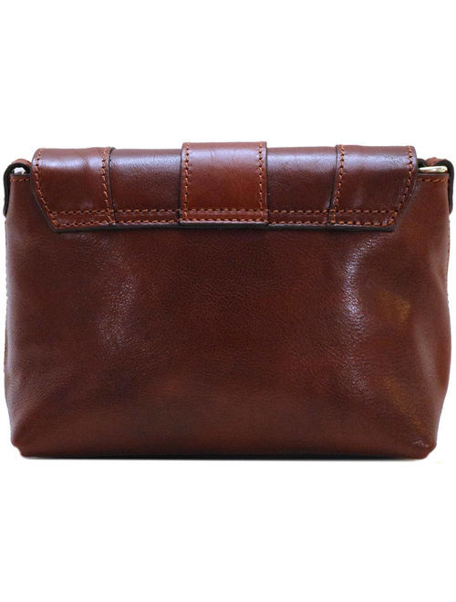 Brown Leather Crossbody Purse Bag Women&#39;s Handbag Shoulder Bag in Full Grain Calfskin Leather (1856BROWN)