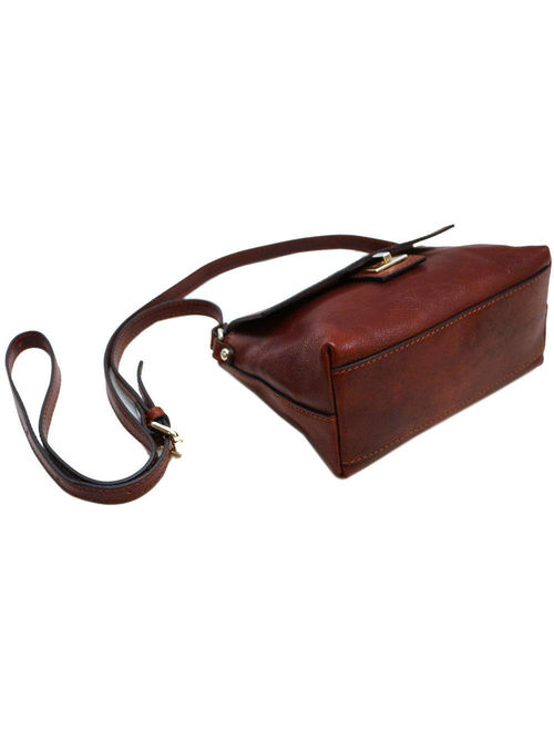 Brown Leather Crossbody Purse Bag Women&#39;s Handbag Shoulder Bag in Full Grain Calfskin Leather (1856BROWN)