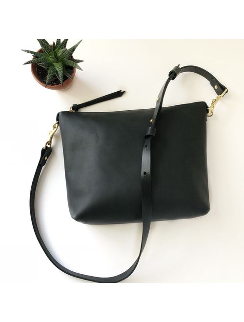 Black Leather Crossbody Bag // Monogrammed Leather Bag // Hobo Bag // Leather bag