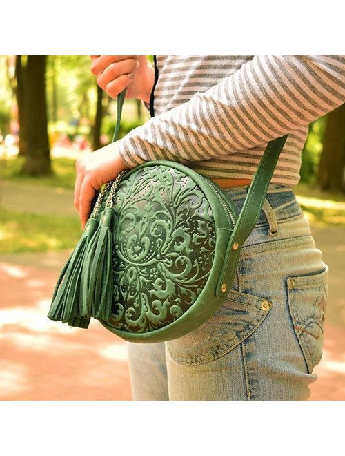 leather round bag,circular leather purse women,small crossbody bag,handmade circle bag,round leather bag,leather handbag,green leather purse