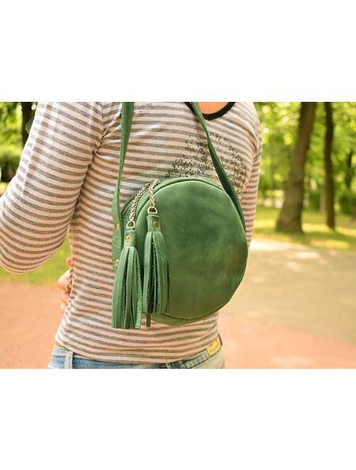 leather round bag,circular leather purse women,small crossbody bag,handmade circle bag,round leather bag,leather handbag,green leather purse