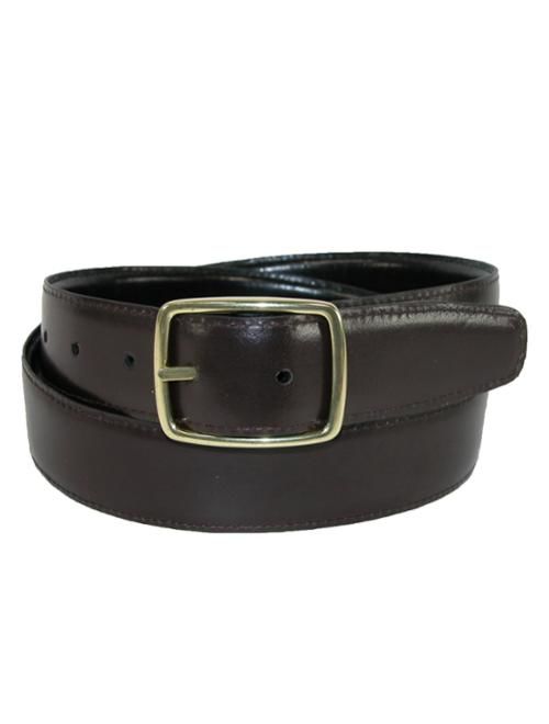 Mens Big and Tall Leather Gold Buckle Center Bar Reversible Belt