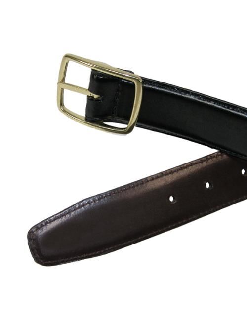 Mens Big and Tall Leather Gold Buckle Center Bar Reversible Belt