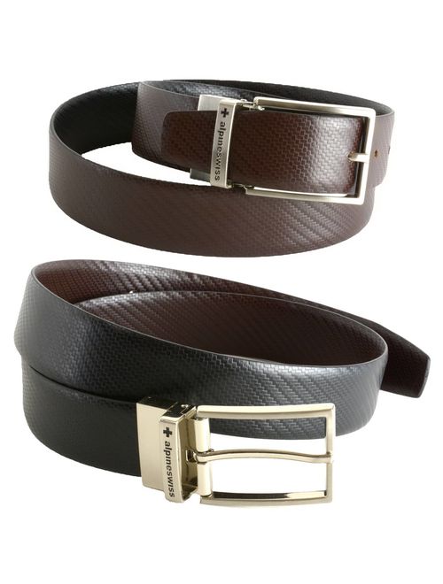 Alpine Swiss Mens Dress Belt Reversible Black Brown Leather Imported from Spain