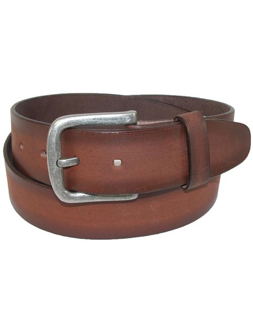 Size 42 Mens Burnished Leather Removable Buckle Bridle Belt, Tan