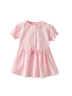 Styles I Love Toddler Princess Girl Pink Short Sleeve Drawsting Cotton Dress Spring Summer Clothes (110/3-4 Years)