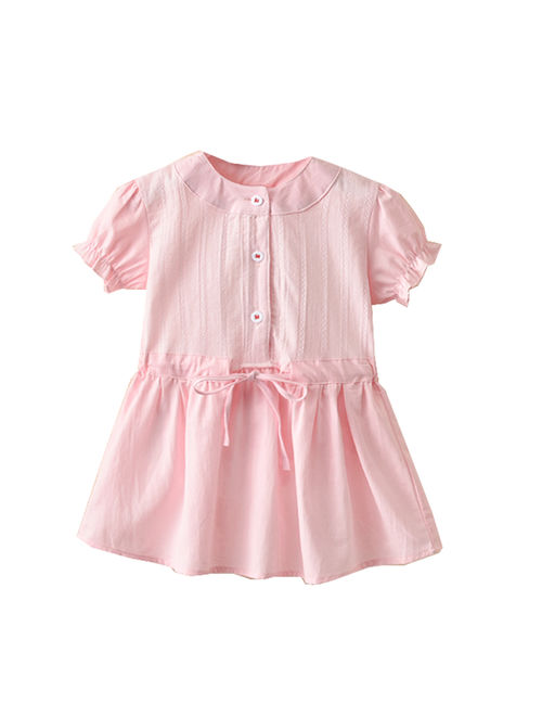 Styles I Love Toddler Princess Girl Pink Short Sleeve Drawsting Cotton Dress Spring Summer Clothes (110/3-4 Years)