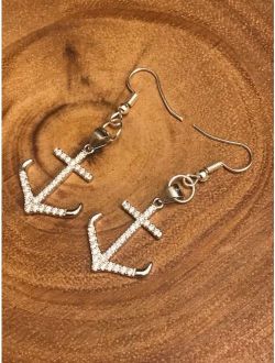 Sterling Silver .925 Anchor Boat Dangle Drop Earrings Nautical Crystal Stones Boating cruising Earrings Silver Jewelry