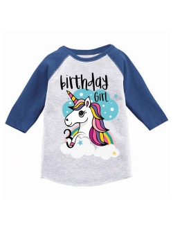 Birthday Girl Toddler Raglan Unicorn Jersey Shirt 3rd Birthday Unicorn Gifts for 3 Year Old Girl Cute Rainbow Unicorn Outfit 3rd Birthday Party for Girls U