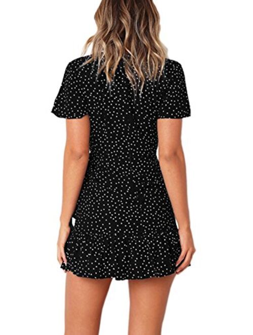 Relipop Summer Short Sleeve Print Dress V Neck Casual Short Dresses