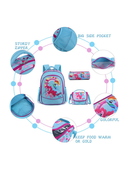 Unicorn School Backpacks for Girls Kids Toddler School Bags Waterproof with Lunch Bag Snack Bag Pencil Case Bookbags Set Lightweight Travel Canvas Bag for Preschool Kids 