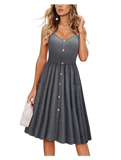 KILIG Women's Long Sleeve Dress Spaghetti Strap Button Down Dress with Pockets