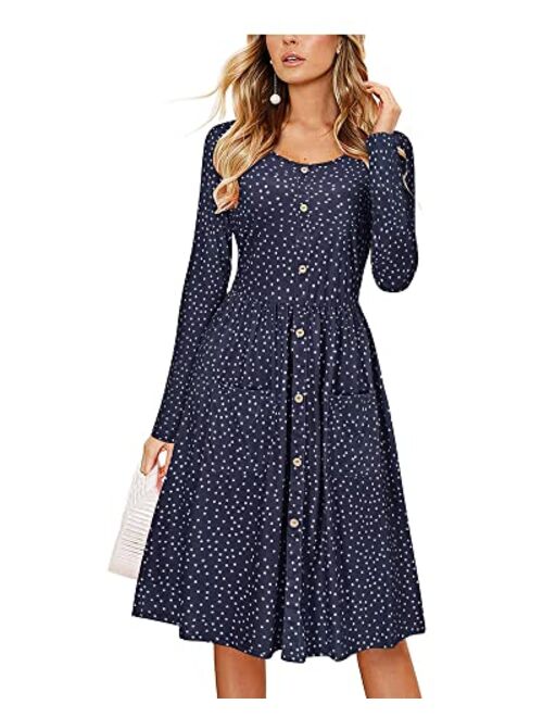 KILIG Women's Long Sleeve Dress Spaghetti Strap Button Down Dress with Pockets