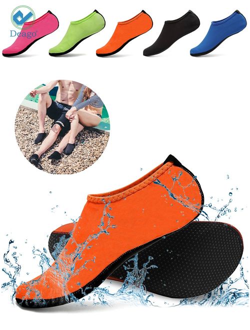 Deago Men Women Skin Water Barefoot Shoes Aqua Beach Socks Yoga Exercise Pool Swim Slip On Surf " L size, Pink"