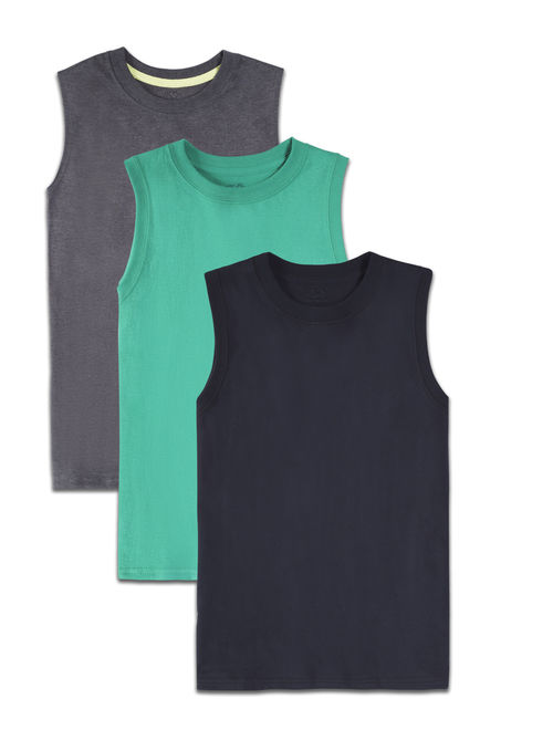 Fruit of the Loom Soft Sleeveless Muscle Shirts, Multi-Color 3 Pack Value Set (Little Boys & Big Boys)