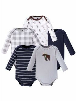 Baby Infant Boy Cotton Long-Sleeve Bodysuits 5pk, Gray Moose