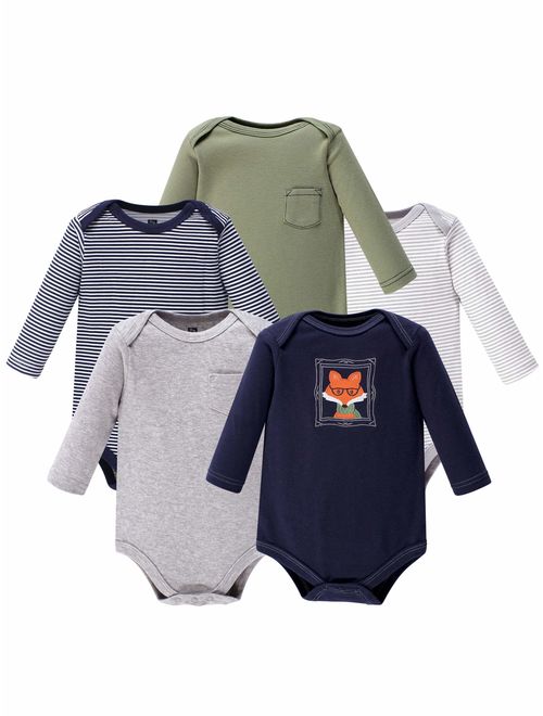 Hudson Baby Infant Boy Cotton Long-Sleeve Bodysuits 5pk, Gray Moose