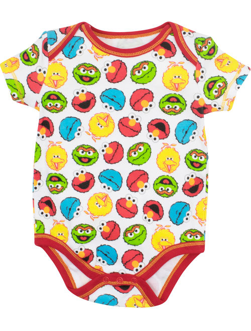 Sesame Street Baby Boy Girl 5 Pack Bodysuits - Elmo, Cookie Monster, Oscar and Big Bird (6-9 Months)