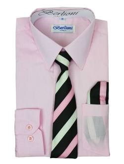 Italy Boys Toddlers Long Sleeve Dress Shirt With Tie & Hanky