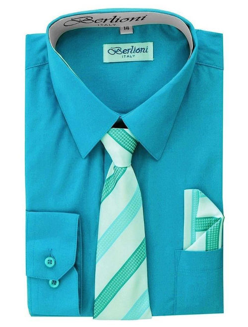 Berlioni Italy Boys Toddlers Long Sleeve Dress Shirt With Tie & Hanky