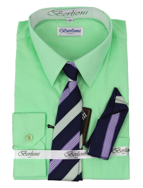 Berlioni Italy Boys Toddlers Long Sleeve Dress Shirt With Tie & Hanky