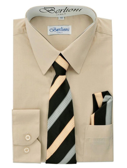 Berlioni Italy Boys Toddlers Long Sleeve Dress Shirt With Tie & Hanky