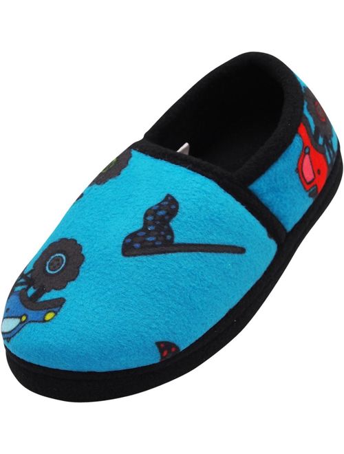 Norty Little Kid / Big Kid Boys Fleece Memory Foam Slip On Indoor Slippers Shoe, 40833 Black/Lime / 3MUSLittleKid