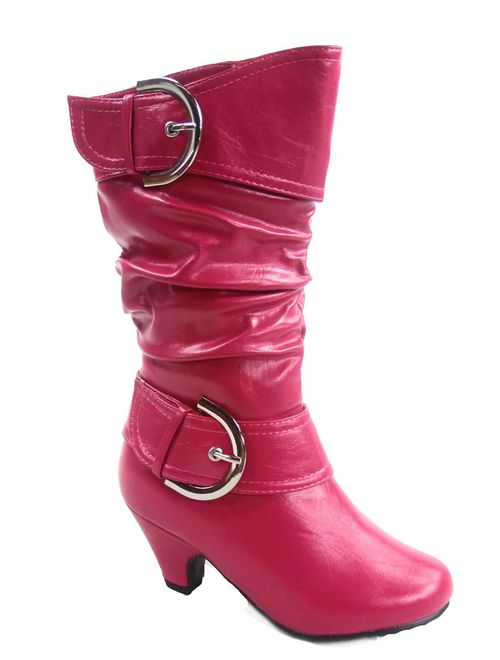 Auto 9k Youth Girl's Kid's Zipper Low Heel Round Toe Buckle Dress Boot