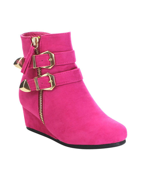 LINK PEGGY-90K Children Girl's Wedge Heel Double Straps High Top Ankle Booties