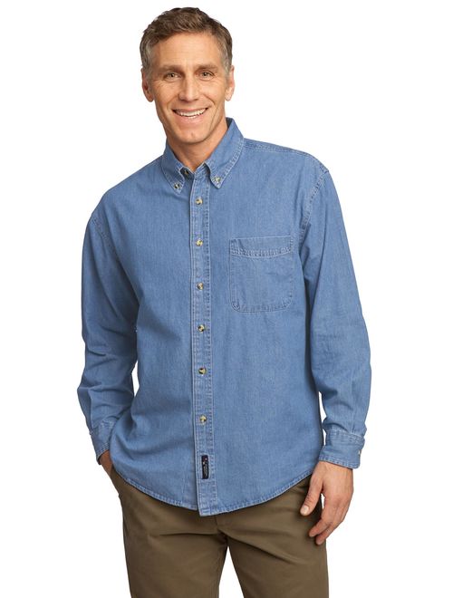 Port & Company SP10 Mens Long Sleeve Value Denim Shirt, Faded Blue - Extra Small