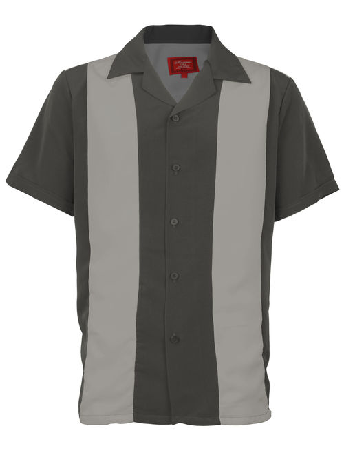 Men's Retro Charlie Sheen Two Tone Guayabera Bowling Shirt