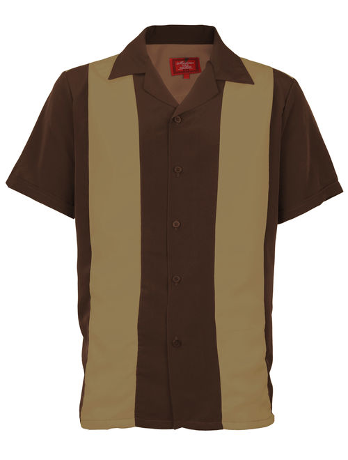 Men's Retro Charlie Sheen Two Tone Guayabera Bowling Shirt