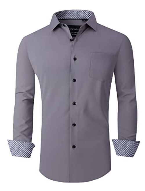 Alex Vando Mens Dress Shirts Regular Fit Long Sleeve Stretch Business Dress Shirts for Men