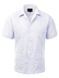 Guayabera Men's Cuban Beach Wedding Short Sleeve Button-Up Casual Dress Shirt