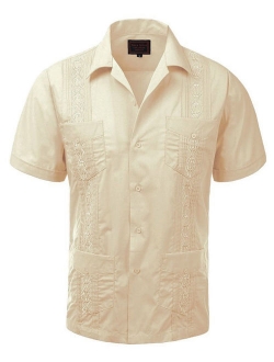 Guayabera Men's Cuban Beach Wedding Short Sleeve Button-Up Casual Dress Shirt