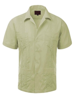 Guayabera Men's Cuban Beach Wedding Short Sleeve Button-Up Casual Dress Shirt