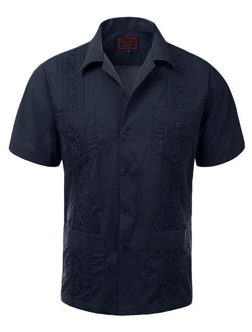 Guayabera Men's Cuban Beach Wedding Short Sleeve Button-Up Casual Dress Shirt