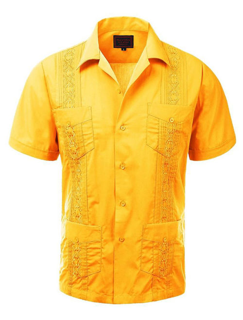 Guayabera Men's Cuban Beach Wedding Short Sleeve Button-Up Casual Dress Shirt