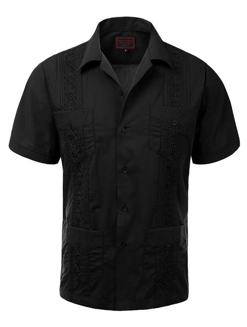 Guayabera Men's Cuban Beach Wedding Short Sleeve Button-Up Casual Dress Shirt