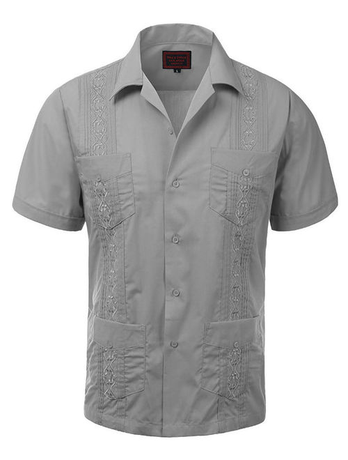 Guayabera Men's Cuban Beach Wedding Short Sleeve Button-Up Casual Dress Shirt