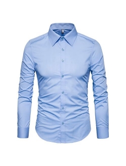 Manwan walk Men's Slim Fit Business Cotton Long Sleeves Solid Button Down Dress Shirts