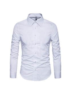 Manwan walk Men's Slim Fit Business Cotton Long Sleeves Solid Button Down Dress Shirts