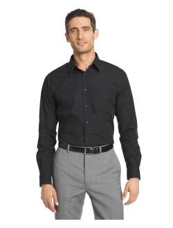 Men's Black Fitted Poplin Solid Long Sleeve Dress Shirt