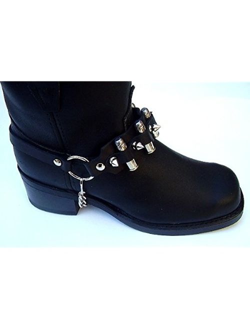 Biker Boots Boot Chains Black Topgrain Leather with Spikes & Bullets