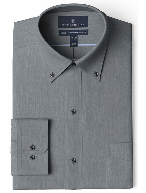 Amazon Brand - BUTTONED DOWN Men's Classic Fit Button-Collar Solid Pinpoint Dress Shirt, Supima Cotton Non-Iron