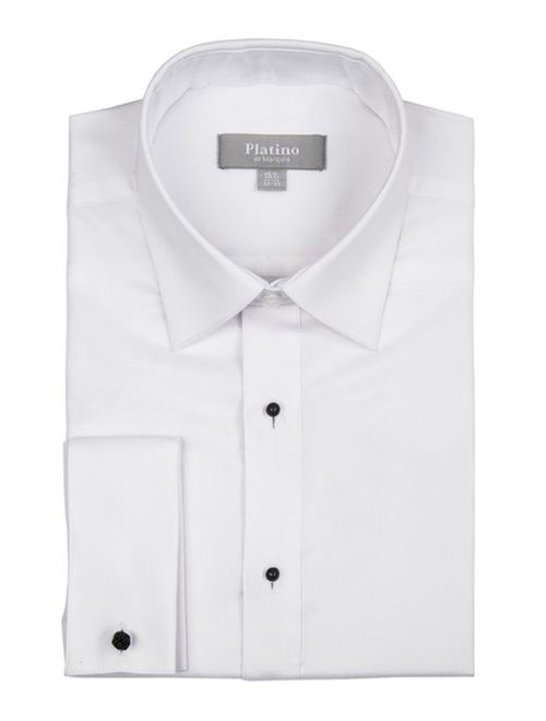 Marquis Platino Men's Textured Slim Fit French Cuff Lay Down Cotton Tuxedo Shirt