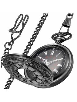 LYMFHCH Vintage Roman Numerals Quartz Pocket Watch, Men Womens Watch with Chain As Xmas Fathers Day Gift