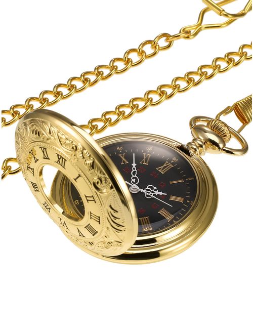 Hicarer Vintage Pocket Watch Steel Men Watch with Chain